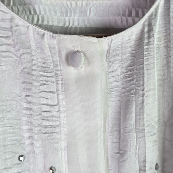 Philippe Marques White Studded Pleated Blouse 10 Long Sleeve USA - Picture 6 of 12